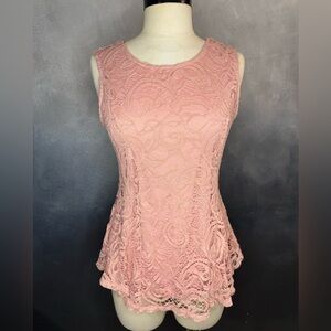 Scobe Pink Lace Peplum Sleeveless Top - Size M
